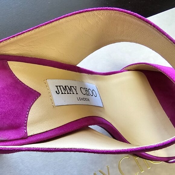 Jimmy Choo Hira Mule Sandals Magenta Suede Square Toe Stiletto Heels - Picture 7 of 16